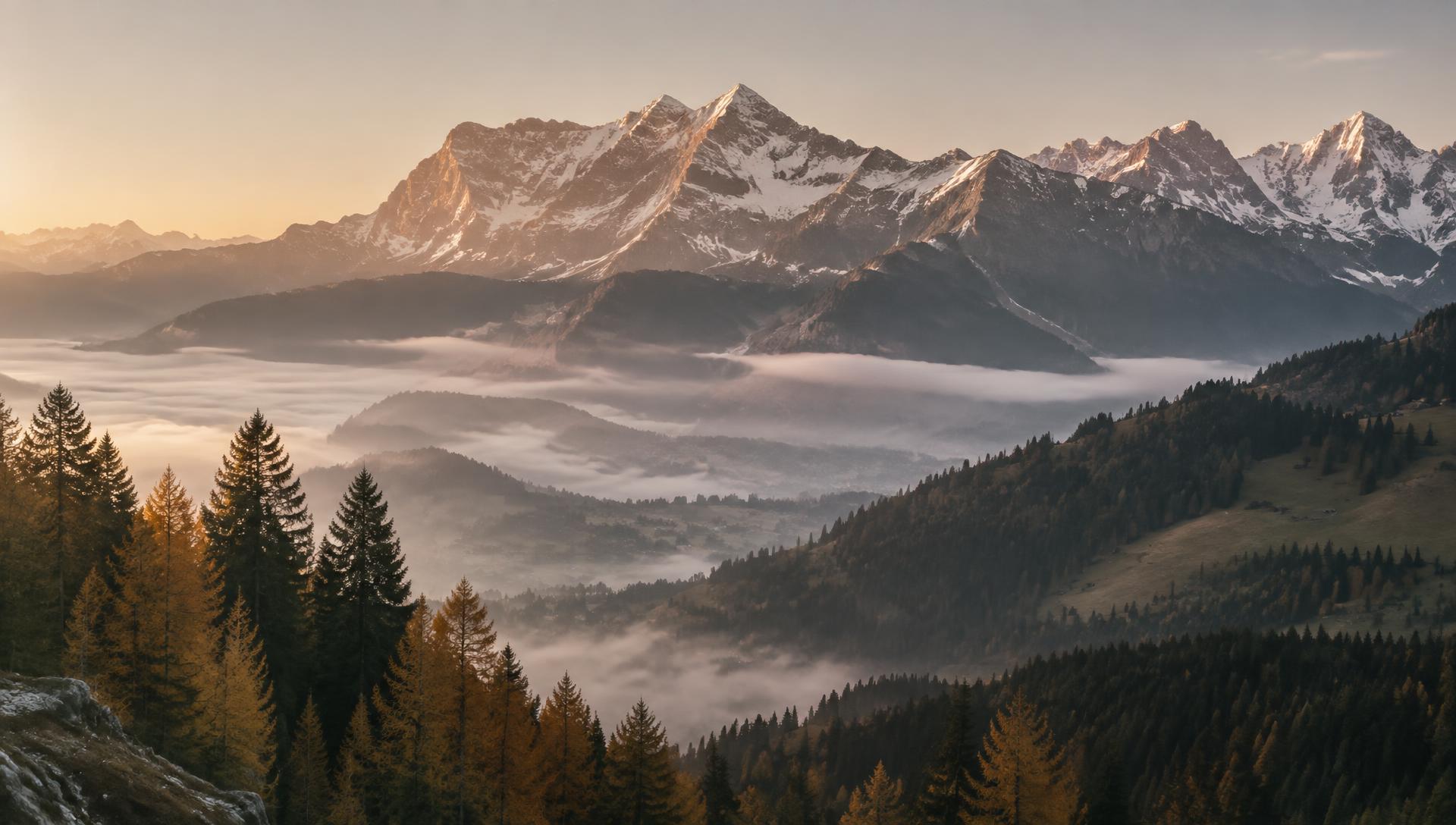 Paysage des Alpes vaudoises à l’aube, illustration